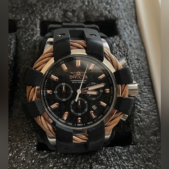Invicta Men's Bolt Black Silicone Band Steel Case Swiss Quartz Analog Watch